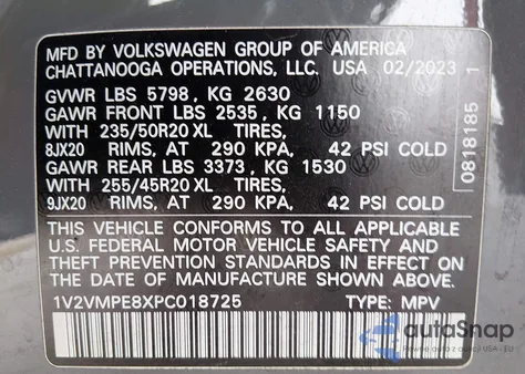 2023 Volkswagen Id.4 Pro/Pro S из США, поврежденный, VIN 1V2VMPE8XPC018725